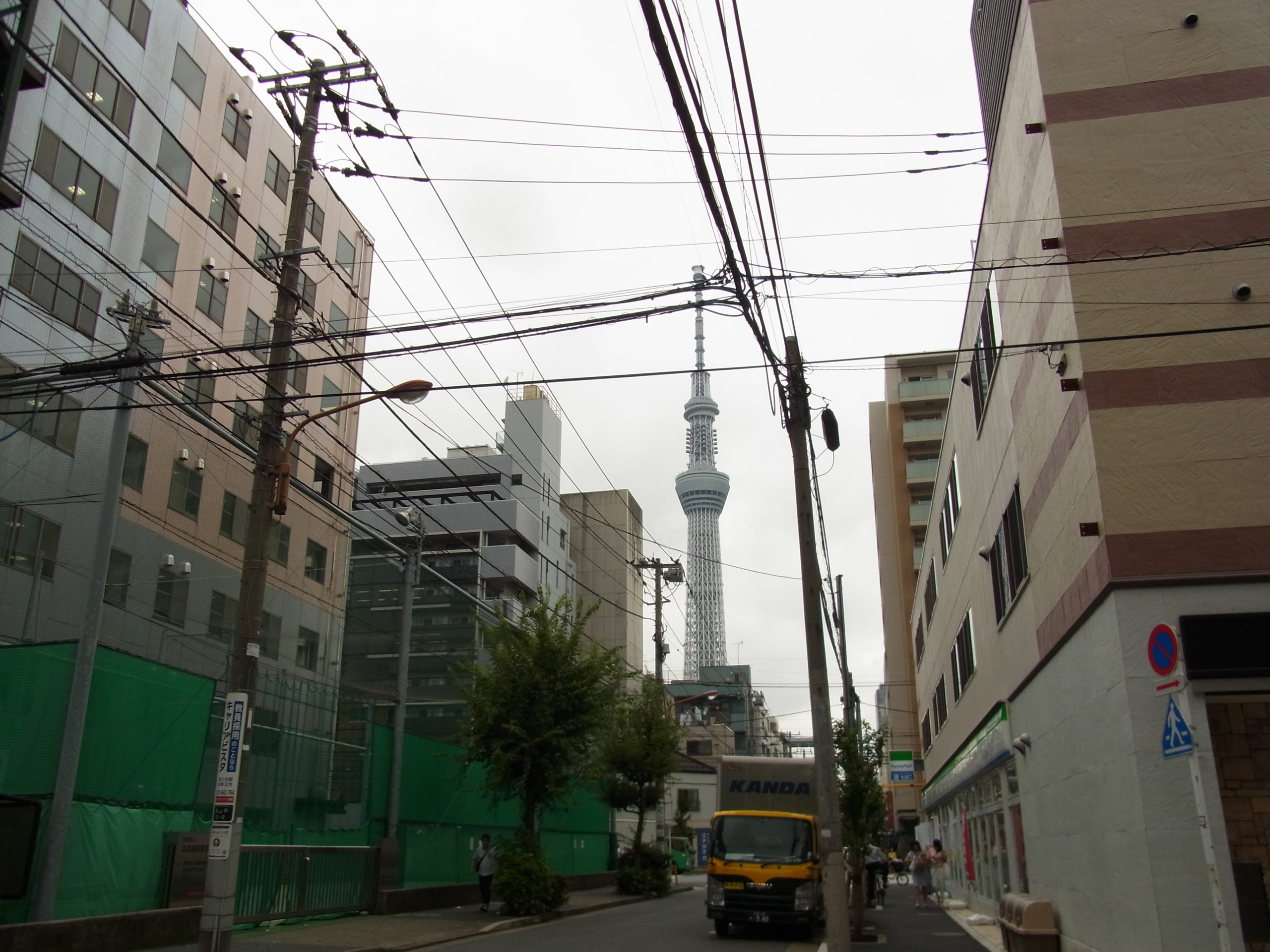 錦糸町校へ行く途中に、スカイツリーが見えます。大きい〜〜。