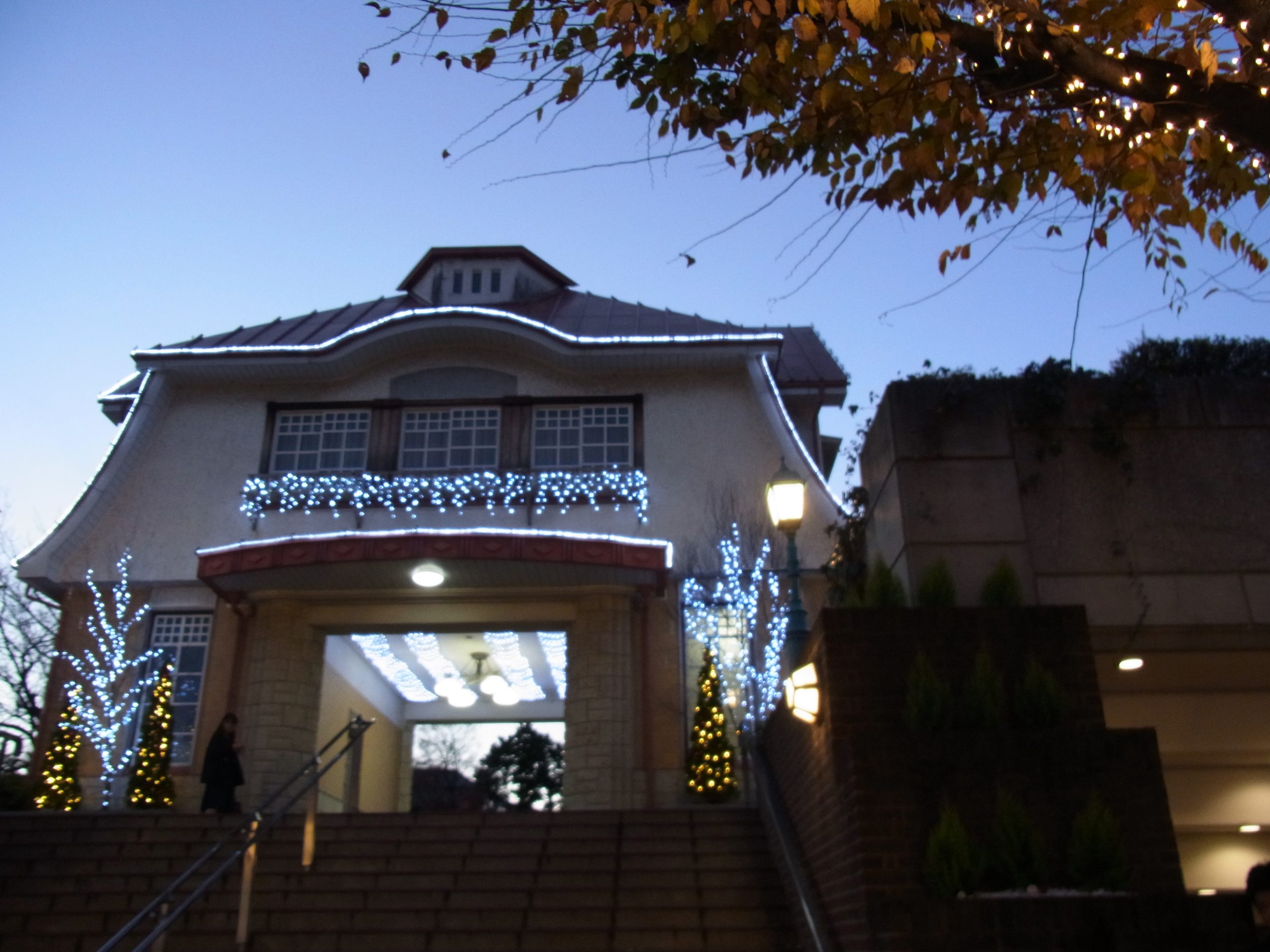 田園調布の駅はクリスマスイルミネーションでキラキラです。